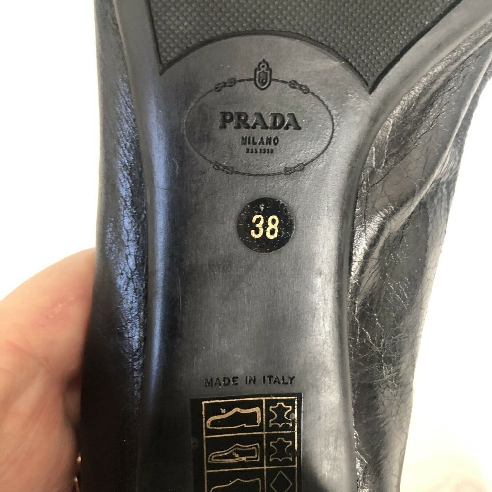 Prada Black Leather Flats with Gold Buckle - Picture 11 of 12